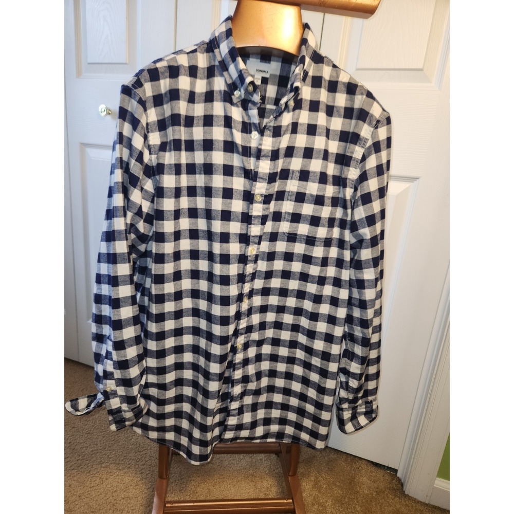 Sonoma Mens Long Sleeve Blue White Gingham Plaid Button Up Size XL